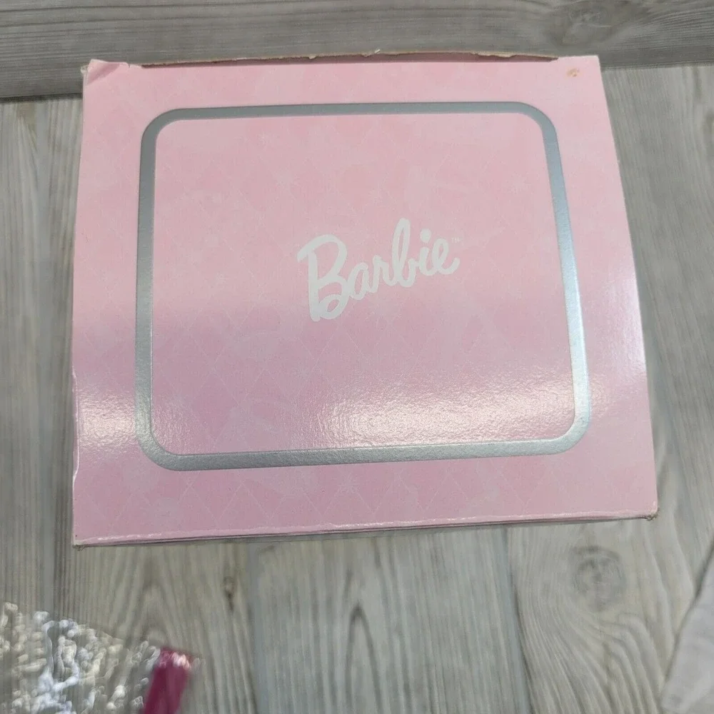Barbie Christmas Ornament Pink Holiday Decoupage Stand Doll Red Ribbon‎ Dress 97